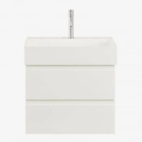 Conjunto De Móvel De Casa De Banho Suspenso Em Madeira E Folha De Freixo Com Lavatório Integrado Ona Branco & Sem Espelho & - Sklum