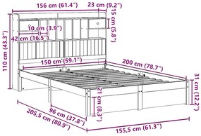 Cama com estante sem colchão 150x200 cm pinho maciço
