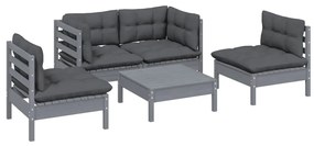 5 pcs conjunto lounge de jardim c/ almofadões pinho maciço