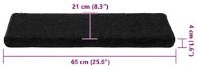 Tapetes de escadas 30 pcs 65x21x4 cm preto