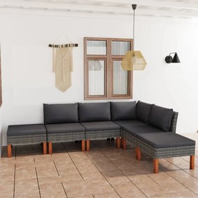 vidaXL 6 pcs conjunto lounge de jardim c/ almofadões vime PE cinzento