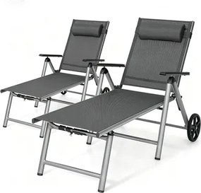Conjunto de 2 Espreguiçadeiras de Exterior, 175 x 75 cm, Encosto Ajustável em 7 Níveis, Cinzento