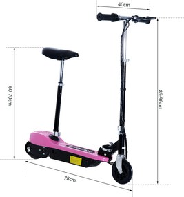 Trotinete Elétrica Infantil Dobrável com Guiador e Assento Ajustável - Cor-de-Rosa- 76 x 13 x 96 cm