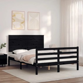 Estrutura de cama de casal c/ cabeceira madeira maciça preto
