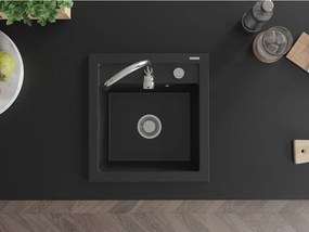 Mexen Vito lava-louça de granito com 1 cuba 520 x 490 mm, preto, sifão cromado - 6503521000-77