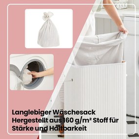 Cesto para roupa em bambu de 72 L, 40 x 30 x 60 cm branco