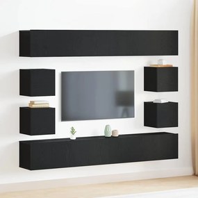 vidaXL Conjunto de estante de TV com 6 peças - Montado na parede, em madeira engenheirada de carvalho preto.