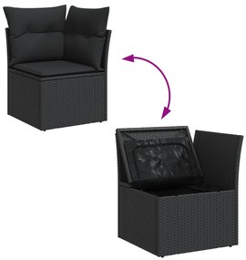 Conjunto de Sofá de Jardim vidaXL 6 Peças com Almofadas Preto Rattan P