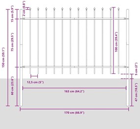 Cerca de Jardim com Topo de Lança Cinza 1.7 x 1 m em Aço