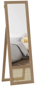 HOMCOM Espelho de Corpo Inteiro 160x50 cm Espelho de Pé ou de Parede com Moldura de Madeira e Suporte para Salão Dormitório Madeira