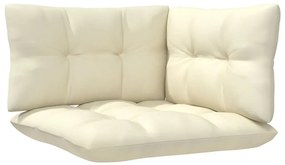 3 pcs conjunto lounge jardim c/ almofadões creme pinho maciço
