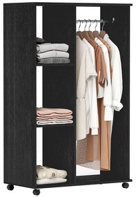 HOMCOM Roupeiro de Madeira Móvel Armário Roupeiro Aberto com Barra para Pendurar e 3 Prateleiras Organizadoras 80x40x128 cm Preto