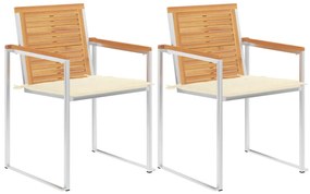 vidaXL Cadeiras de jardim com almofadões 2 pcs teca maciça e aço