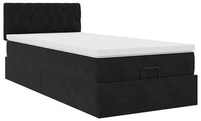 Estrutura de cama otomana com colchão preto 80x200cm veludo