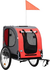 vidaXL Reboque bicicleta p/ animais vermelho e preto