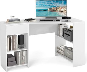 Secretária de computador de canto em forma de L 120 cm com gaveta e Estantes Branca