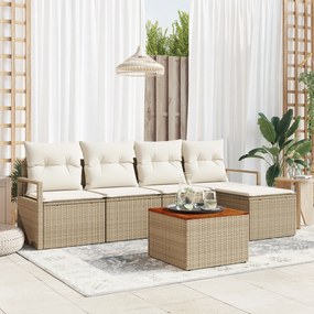 Conjunto de Sofás para Jardim vidaXL de 6 Peças com Almofadas em Bege de Rattan Poliéster Acácia