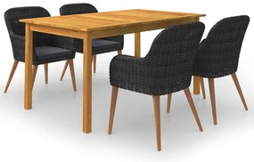 5 pcs conjunto de jantar para jardim preto