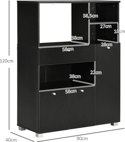 Aparador Auxiliar "Gourmet" de Cozinha - 90x40x120 cm - Preto - Design