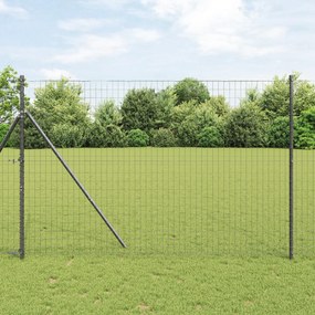 Cerca Euro da com 7 Postes 1,5x10 m Aço Galvanizado Cinza