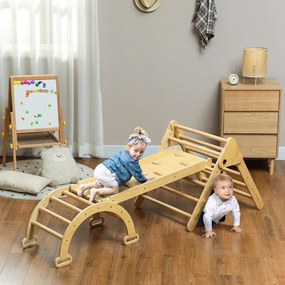 Triângulo de Escalada de Madeira 5 em 1 Escada para Crianças de 18-48 Meses com Rampa e Arco de Escalada 178x64,5x63 cm Madeira