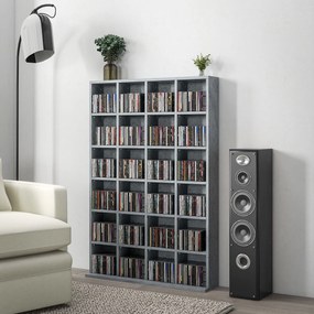 Móvel multimédia 89 x 130,5 cm com capacidade para 456 CDs/336 DVDs - estante de madeira com prateleiras ajustáveis, cinzento