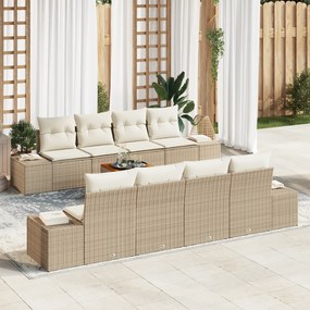 Conjunto de Sofá de Jardim 7 Peças com Almofadas Bege Rattan Poliéster