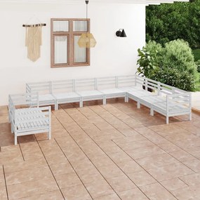 vidaXL 10 pcs conjunto lounge de jardim pinho maciço branco