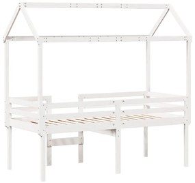 Cama alta com telhado 90x200 cm pinho maciço branco