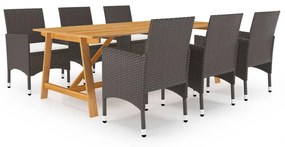 vidaXL 7 pcs conjunto de jantar para jardim castanho