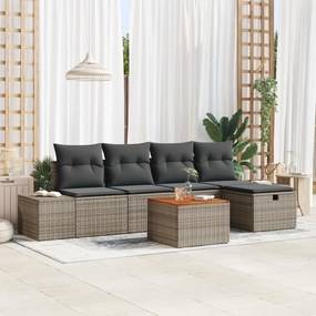 Conjunto de Sofá de Jardim de 6 Peças com Almofadas Cinza em Rattan Si