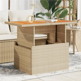 vidaXL Mesa de jardim 100x55x73 cm vime PE e madeira de acácia bege