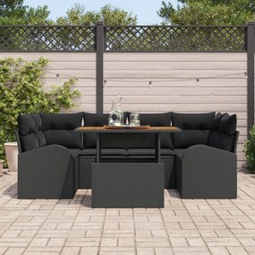 Conjunto de Sofá de Jardim vidaXL com Almofadas Preto Vime Poly, Sofá