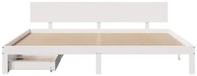 Estrutura de cama c/ gavetas 200x200 cm pinho maciço branco
