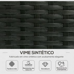 Outsunny Conjunto de Móveis de Vime de Jardim 3 Peças Conjunto de Móveis de Vime Exterior Sofá de 3 Lugares com Almofadas Acolchoadas Mesa de Centro com Bancada de Vidro Temperado e Banco Preto e Bege