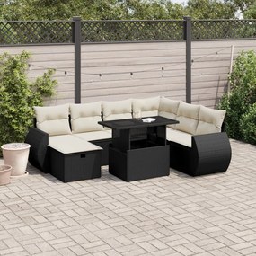 8 pcs conjunto sofás de jardim com almofadões vime PE preto