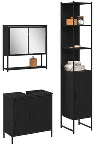 Conjunto de Móveis de Banheiro em 3 Peças Preto Carvalho Madeira Engen