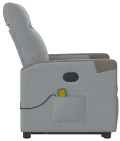 Poltrona reclinável massagens tecido cinzento-claro