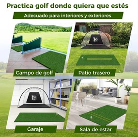 Tapete de relva de golfe sintético 3 em 1, 2 bastões de alinhamento e 6 peças de golfe para uso interno e externo 152 x 92 x 3,2 cm Verde