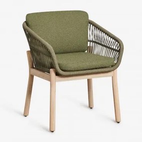 Pack De 4 Cadeiras De Jardim Com Apoios De Braços Em Madeira De Acácia E Corda Trançada Karvia Marrom Acácia Claro & Bouclé Verde Sálvia - Sklum