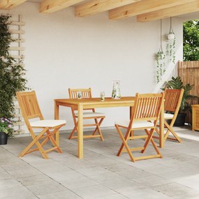 Cadeiras de Jardim Dobráveis vidaXL com Almofada Branca 4pcs de Madeir