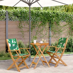 vidaXL 3 pcs conjunto de bistrô tecido/madeira maciça padrão folhas