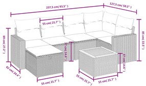 7 pcs conj. sofás jardim c/ almofadões vime PE bege misturado