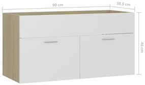 Armário lavatório 90x38,5x46cm contr. branco e carvalho sonoma