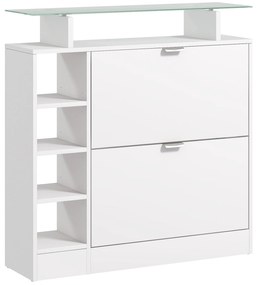 Sapateira com Gavetas Basculantes, Prateleiras Ajustáveis e Prateleiras Abertas para 12 Pares de Sapatos 89x25x92 cm Branco