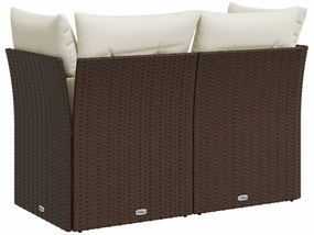 Sofá de jardim com almofadões 2 lugares vime PE castanho