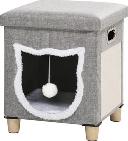 Casa para Gatos 2 em 1 com Apoio para os Pés com Almofada Amovível e Almofada para Arranhar 35,5x35,5x42,5 cm Cinza
