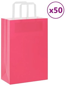 vidaXL Sacos de papel 50 unid com alças rosa 21x11x31 cm