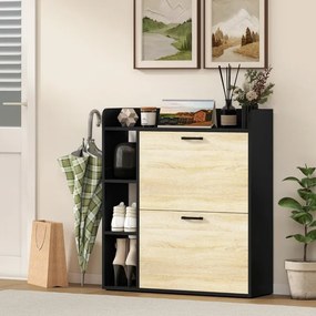 Sapateira Estreita com 3 Prateleiras Laterais e Prateleiras Ajustáveis para 15 Pares de Sapatos 83x24x90,5 cm Madeira e Preto