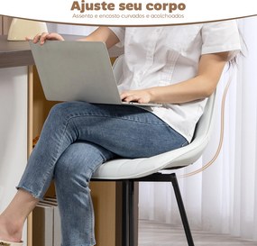 Conjunto de 2 Bancos de Bar Giratórios com Encosto Curvado e Apoio para os Pés Estofados em PU 47x54,5x97,5 cm Branco